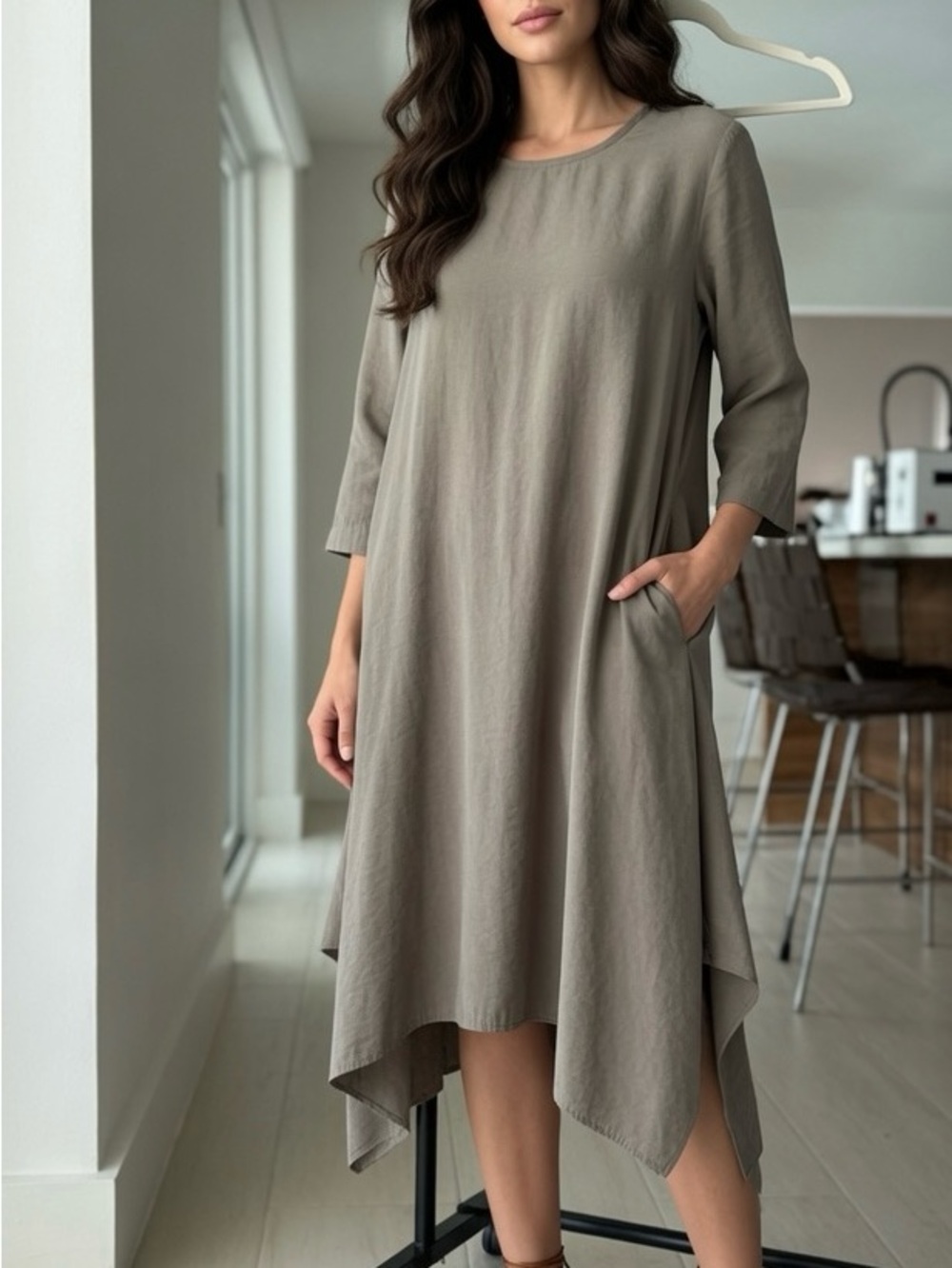 Acre Taupe Avant Garde Tunic Dress - Oversized 88% Modal 12% Polyamide M